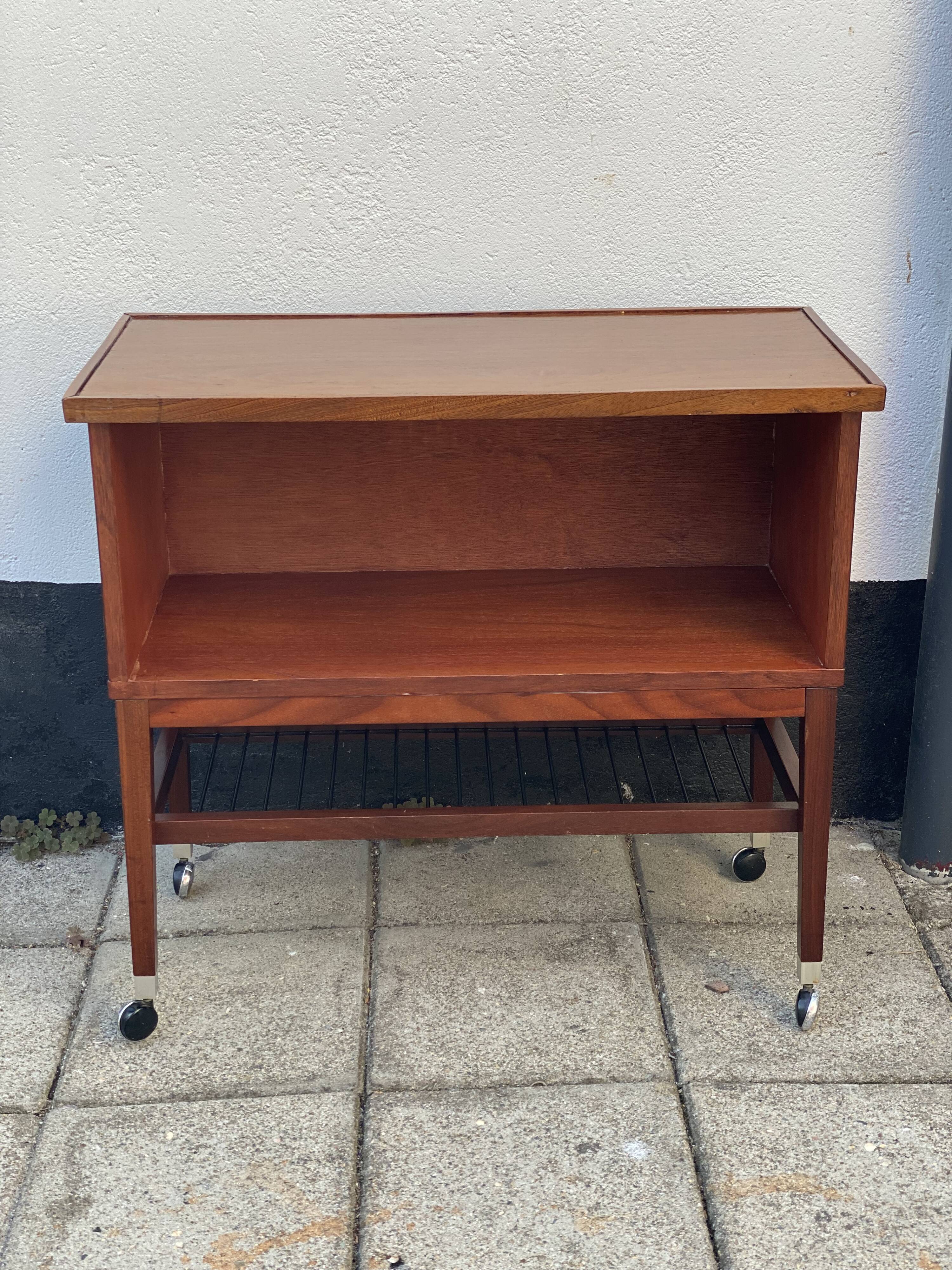 Vintage teak side table with metal magazine rack