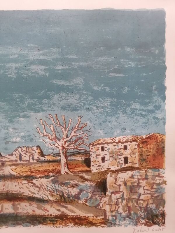 Lithographie signée Roland Oudot – La route de Saint-Rémy-de-Provence