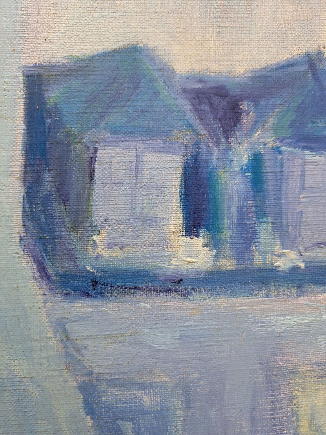 Canvas signed "blue houses"