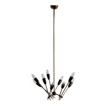 Brass chandelier with nine lights Stilnovo, Italy, 1950s