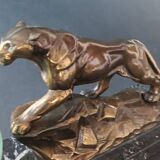 Panther desk lamp in spelter on a black and white marble base 1925