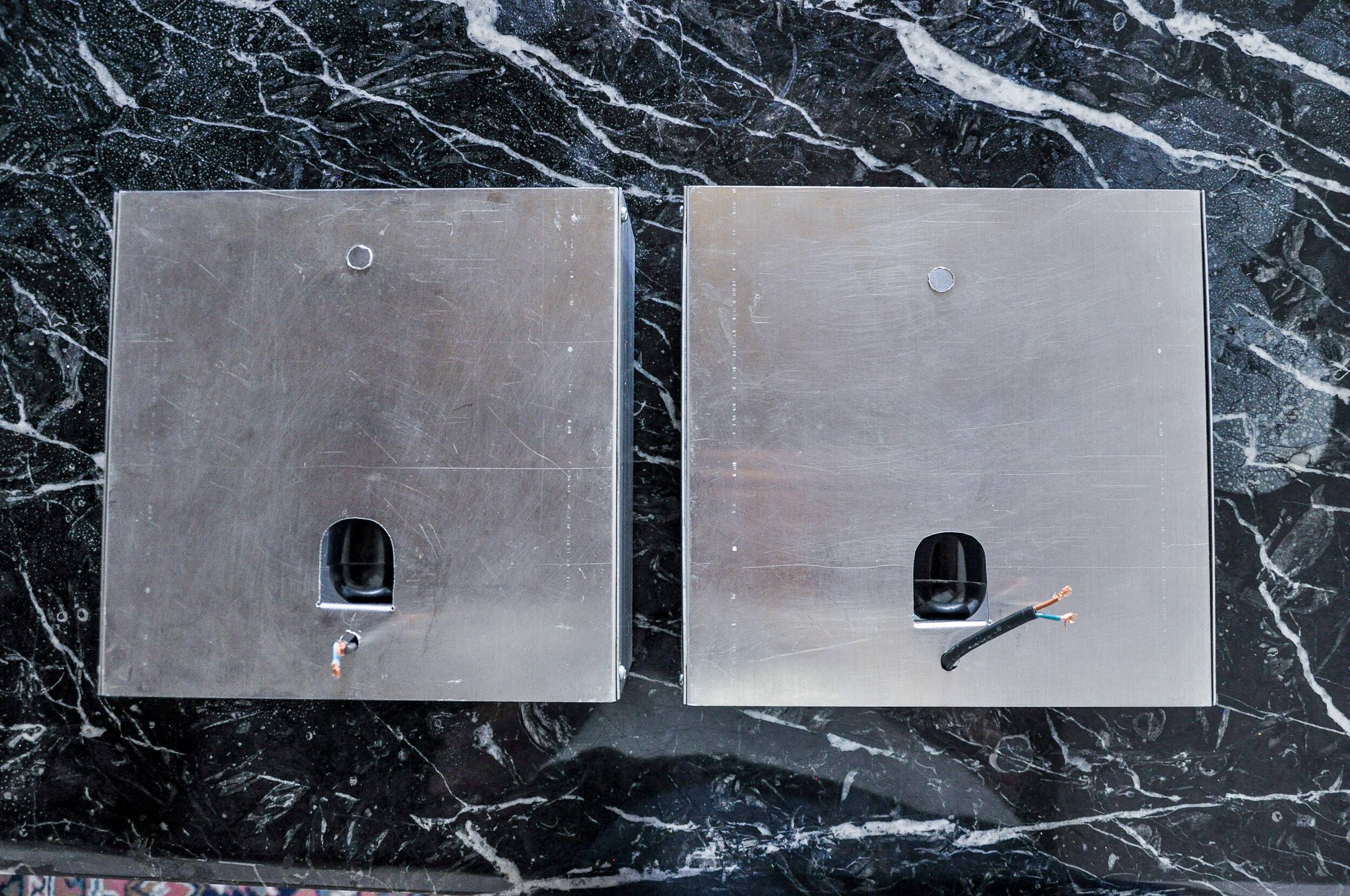 Pair of space-age wall lights, "fusing" glass, Germany, 1970