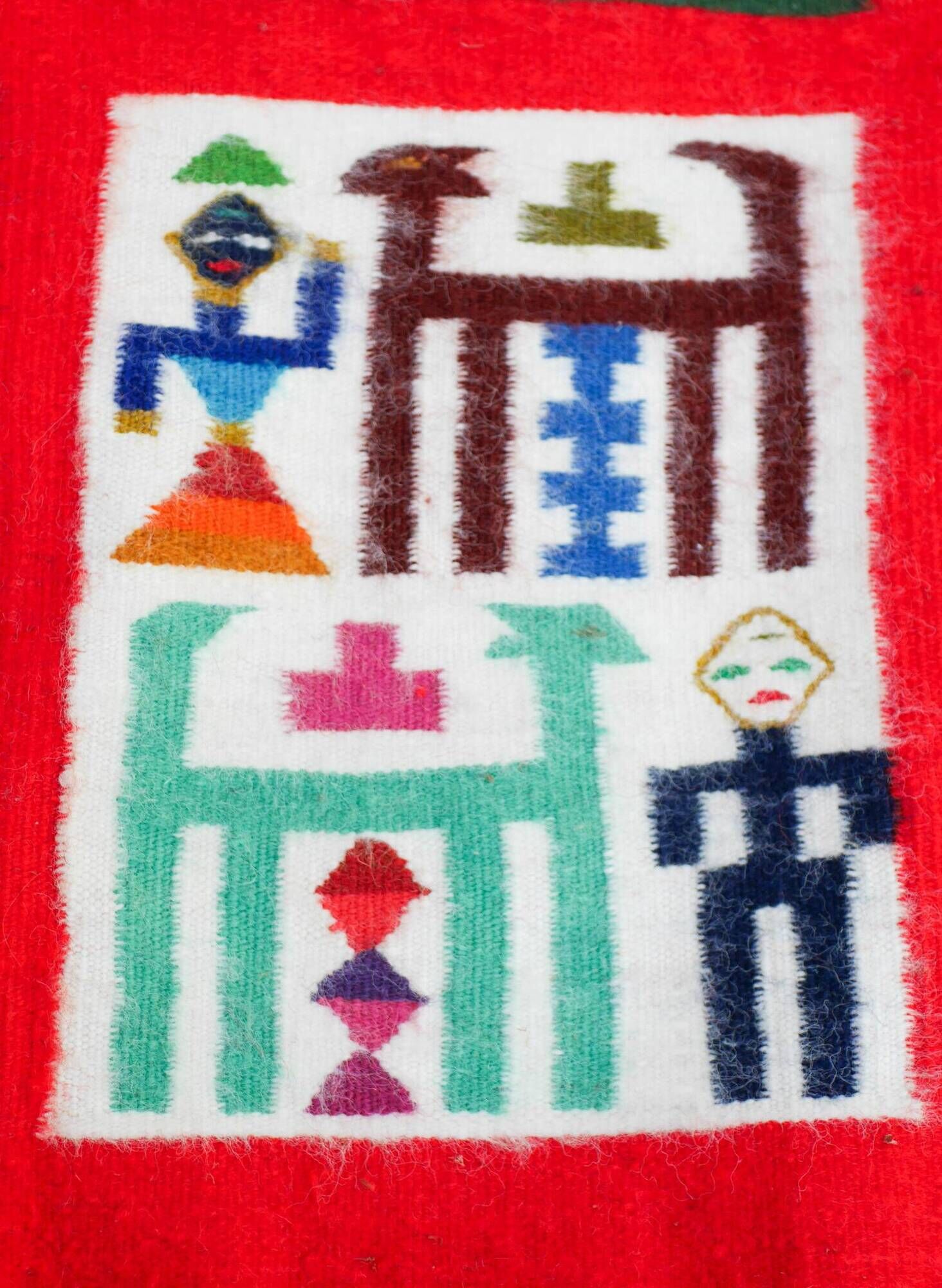 Vintage Berber Kilim, traditional wall tapestry from the popular art of Gafsa