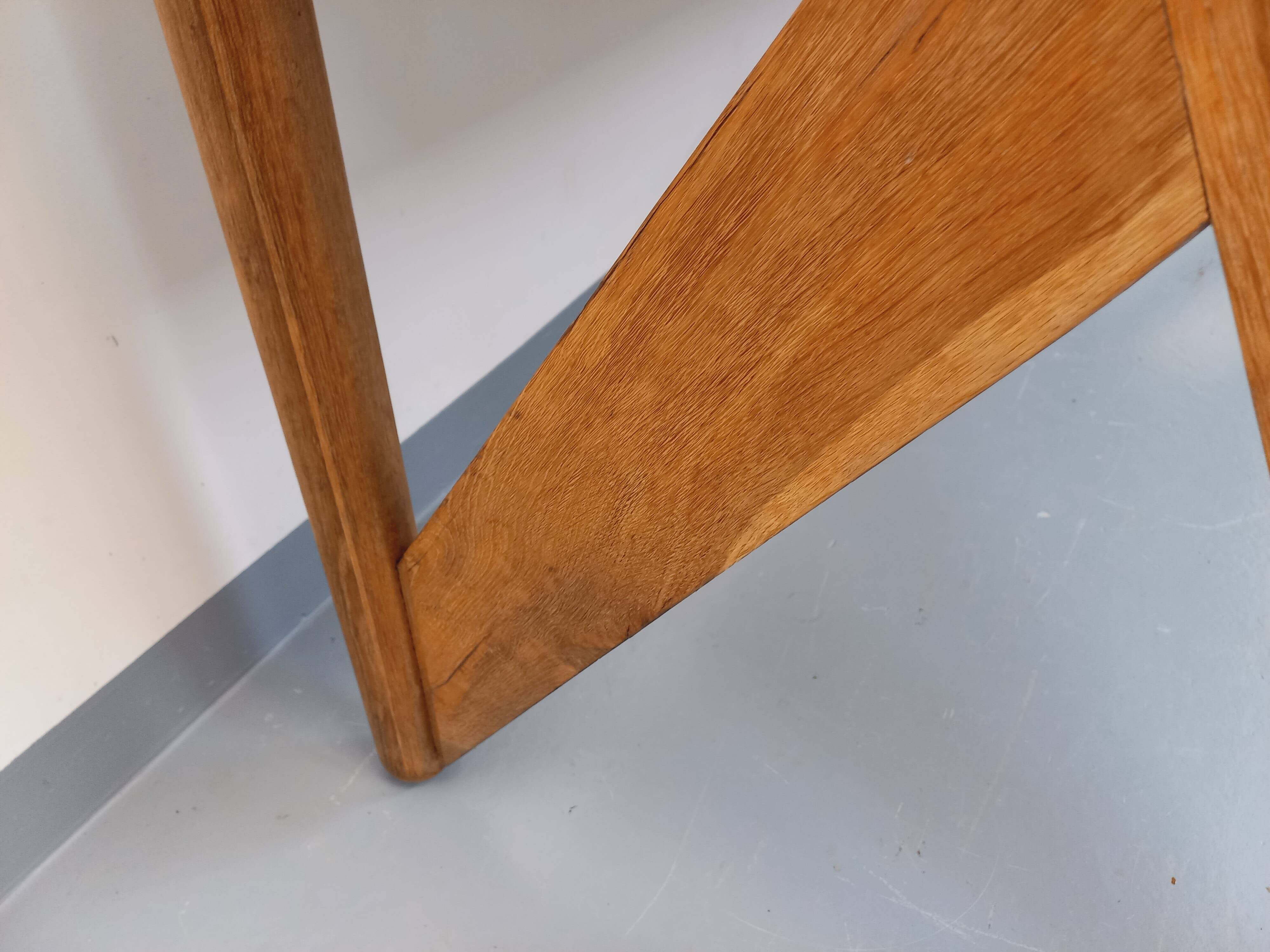 Large vintage brutalist rectangular table made of solid oak wood.