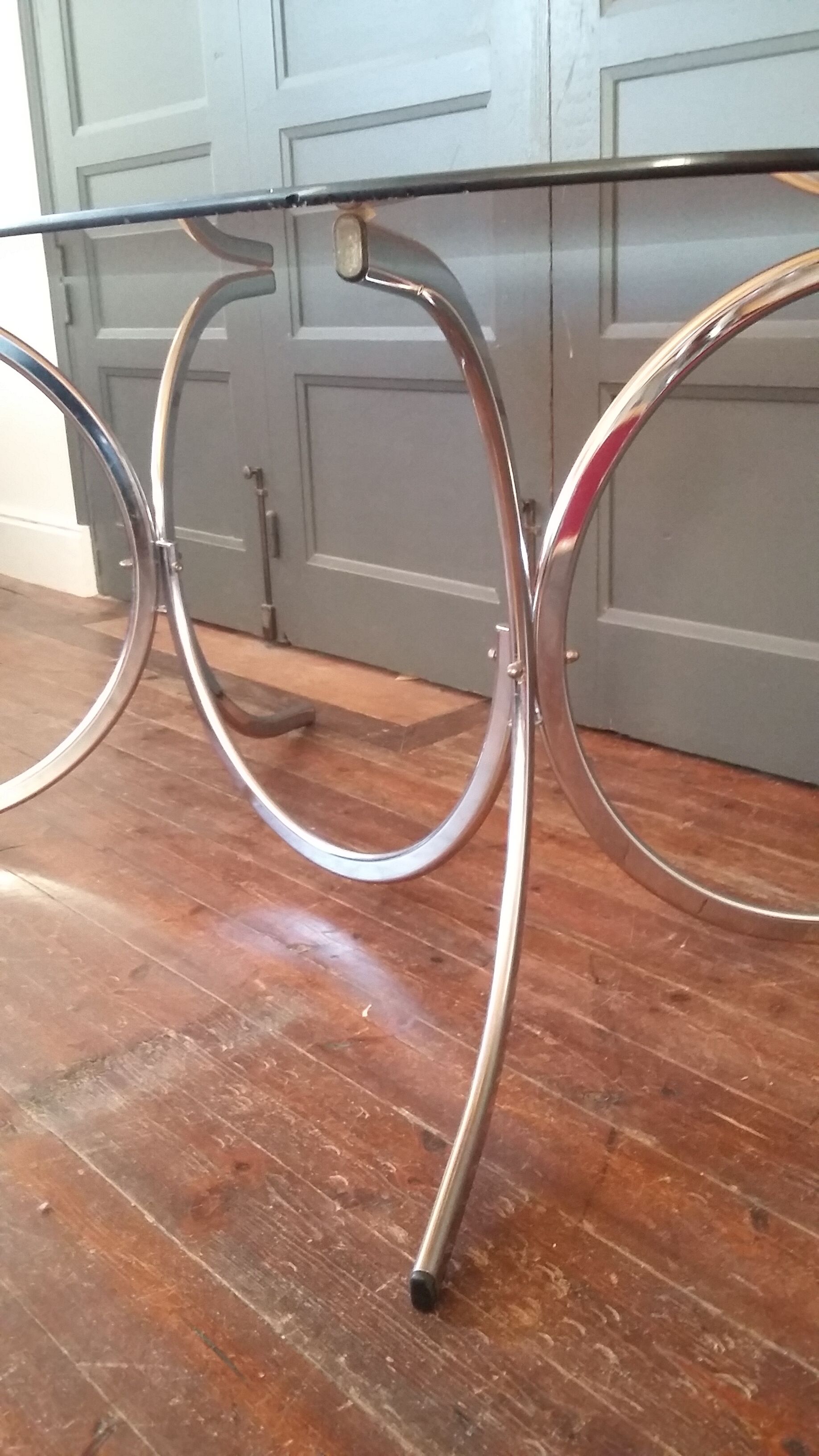 Vintage dining table glass and chrome 1970