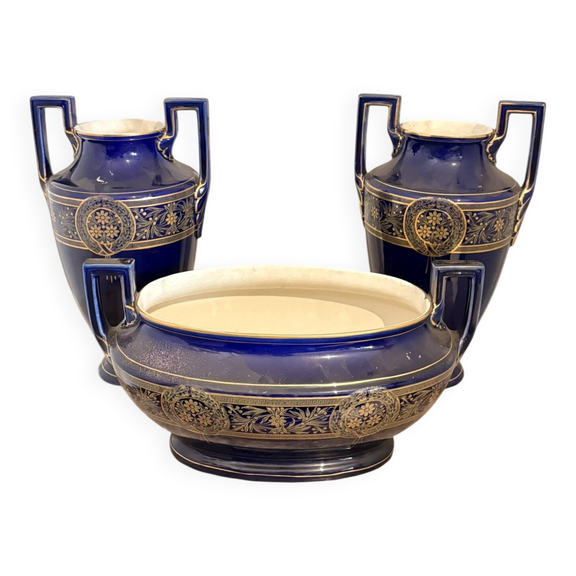 Lot 3 amphora vase boch keramis 1890 bfk fireplace garniture sèvres art deco