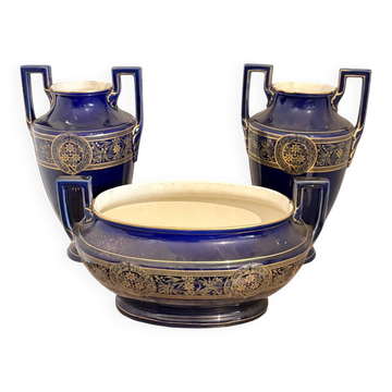 Lot 3 amphora vase boch keramis 1890 bfk fireplace garniture sèvres art deco