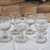 6 Small old bistro glasses for white wine or aperitif - thick glass