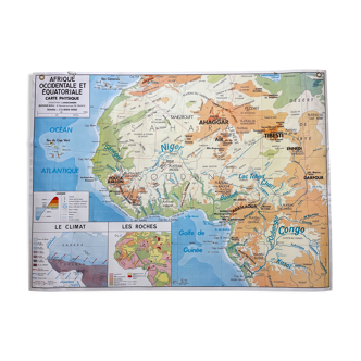 Vintage school map west and equatorial africa mdi year 1968