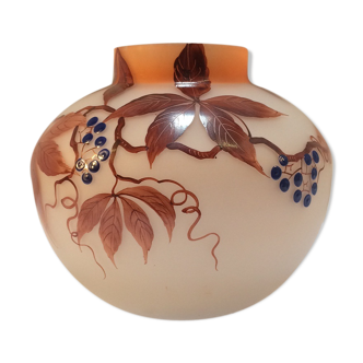 Art deco vase - 1930 - enamelled glass with leaf and fruit decorations by fanus