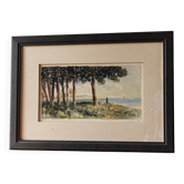 Aquarelle, paysage animé, bord de mer