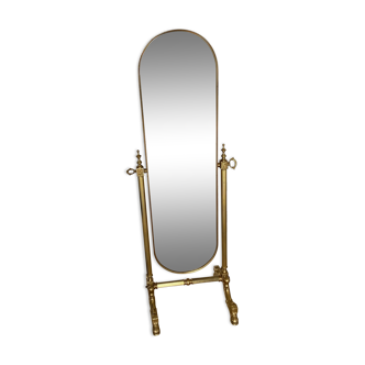 Miroir psyché en laiton doré des années 50 55x150cm