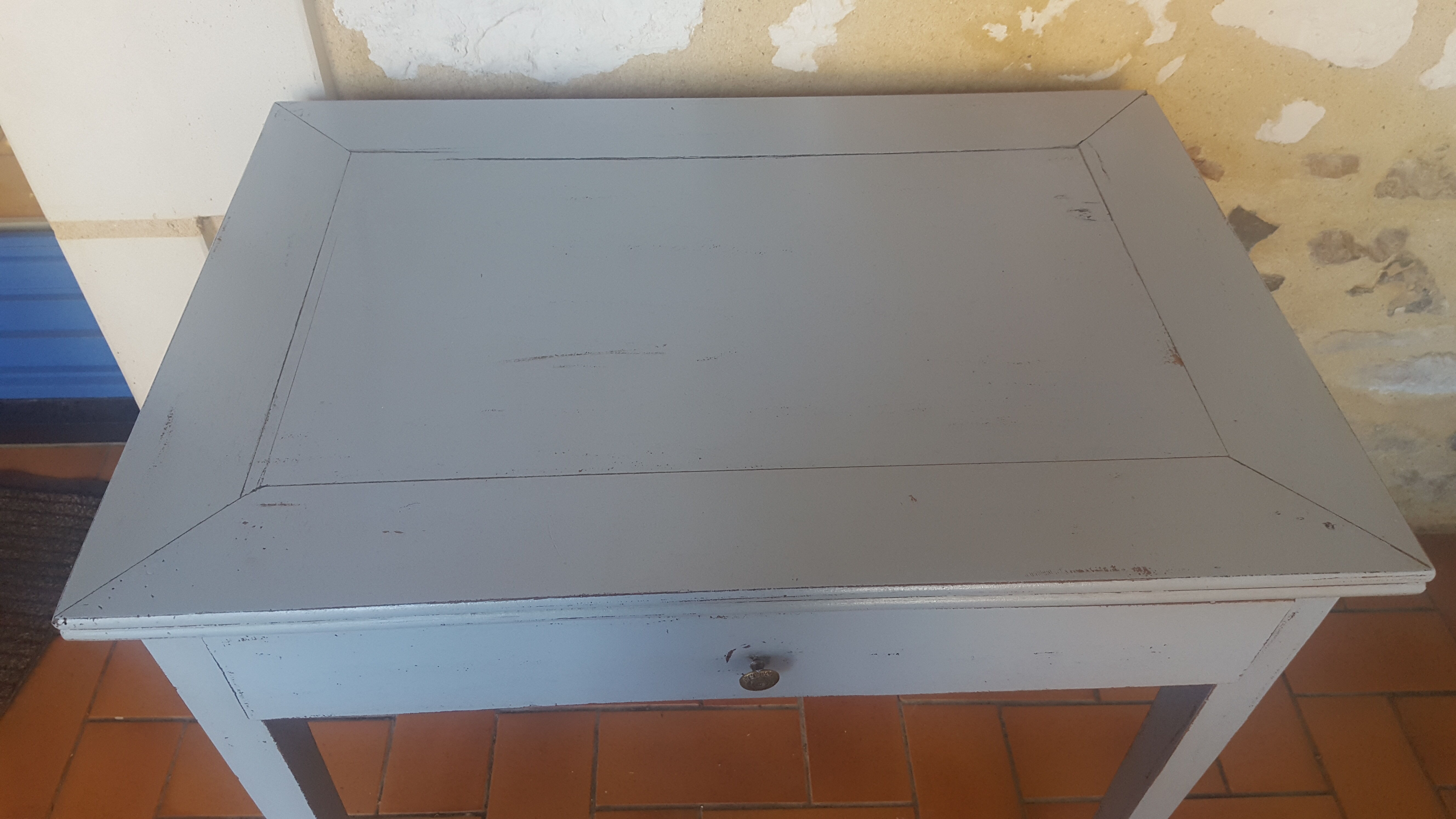 Small sky blue patina farm table