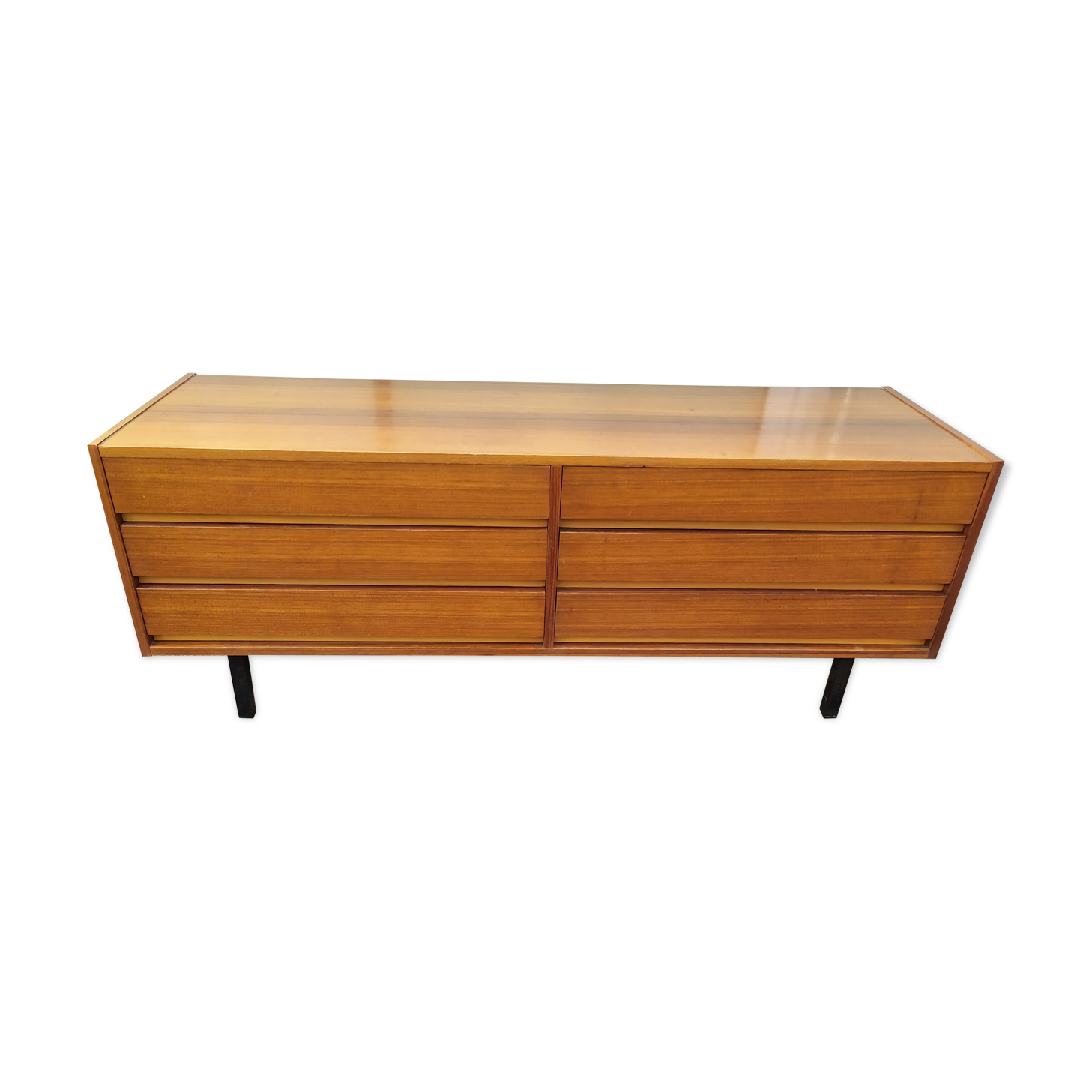 Vintage sideboard in wood, metal foot, 6 drawers