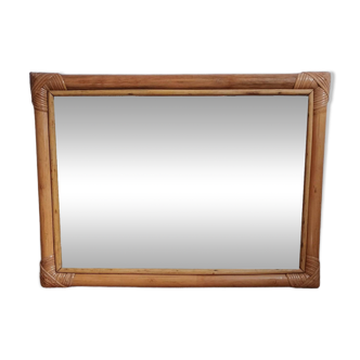 Vintage rectangular rattan mirror