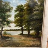 Old oil painting Savior Bernay Theric 1895 the Rhône with vintage wooden frame