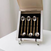 Two-Tone Gucci Bamboo Spoons Set - Gold-Plated Handles, Silver Bowls, Vintage 1970s Mid-Century Design