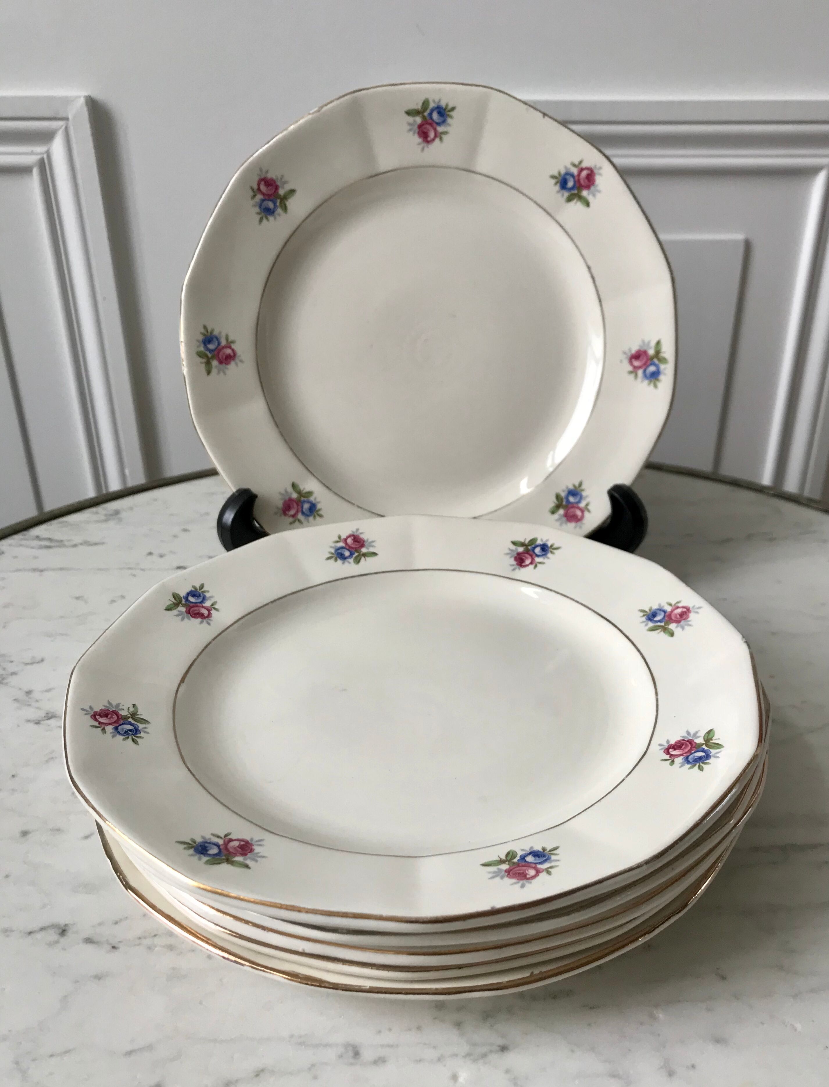 Set of 6 flat plates Digoin Sarreguemines 50s