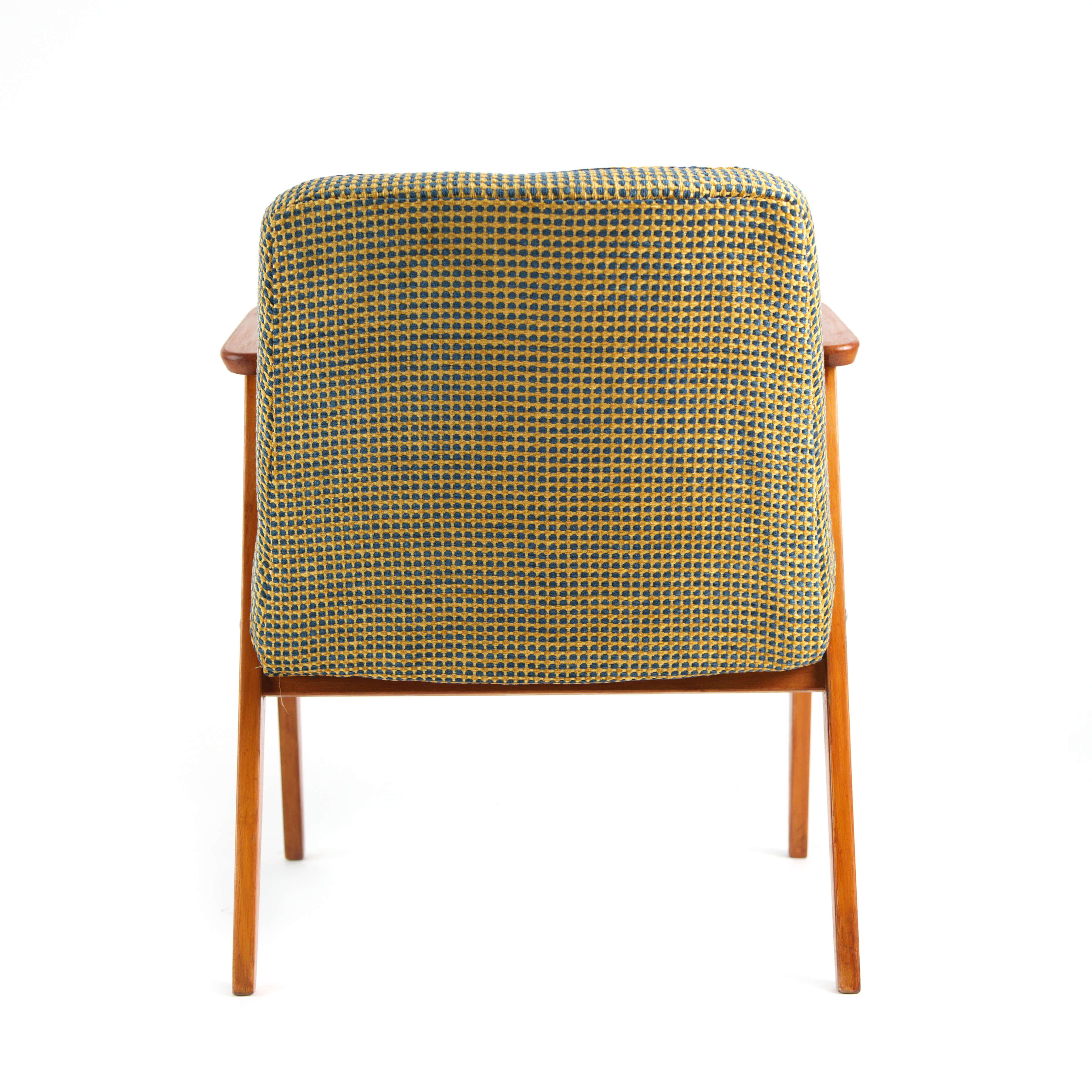 Vintage armchair brown checkered, velvet fabric, solid wood 60s / 70s
