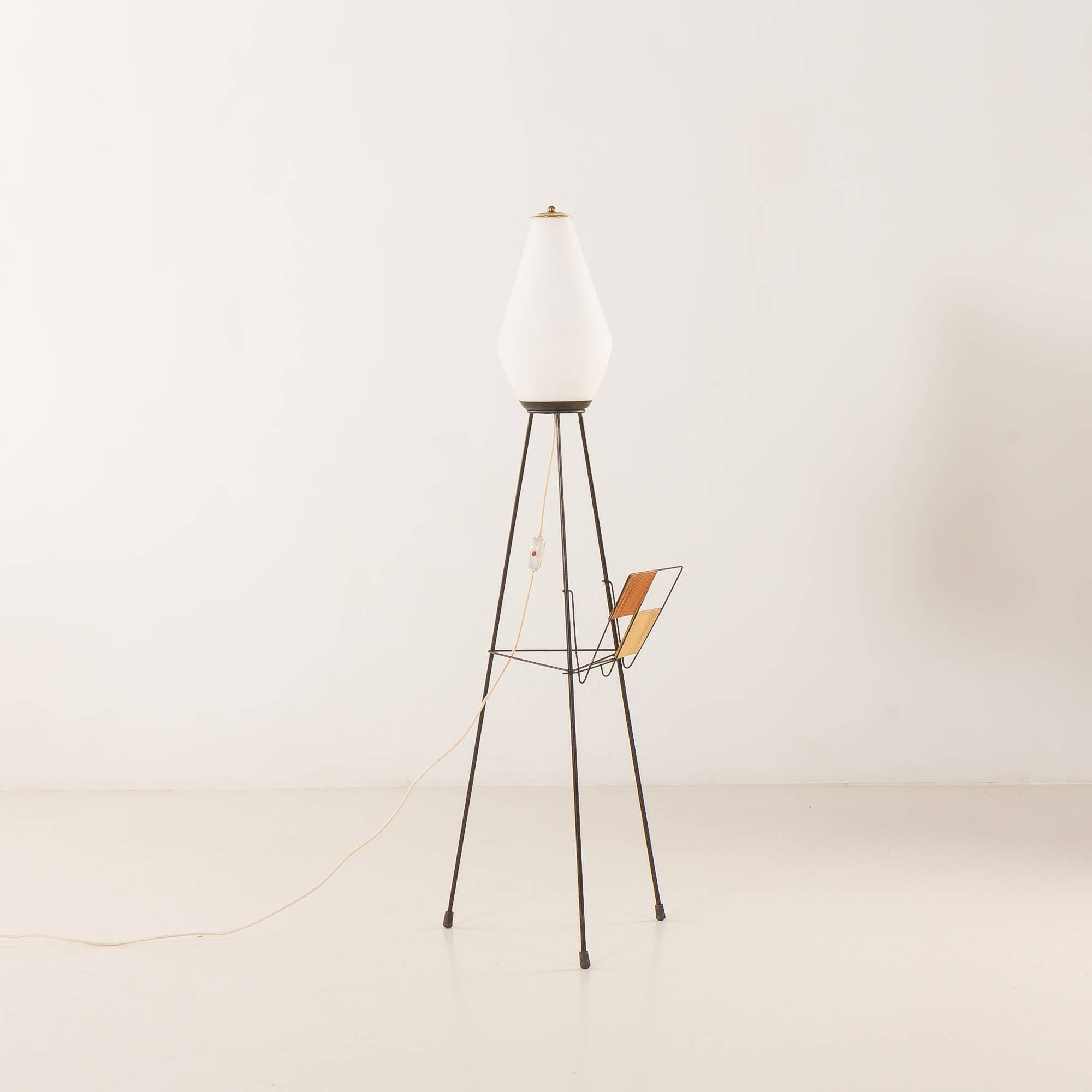 Italian mid-century floor lamp with a newspaper rack in Stilnovo style, 1960s