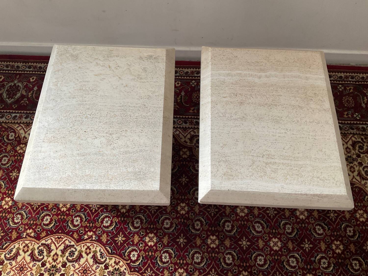 Duo of vintage travertine coffee tables and side tables