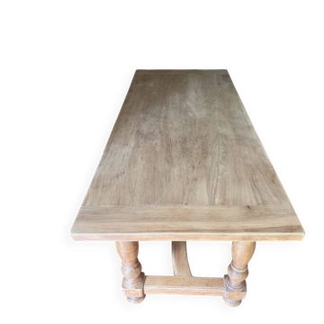 Large Restored Solid Oak Dining Table – Whitewashed Finish