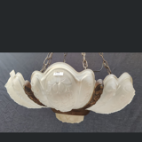 Art Deco chandelier 6 plates pressed glass bronze