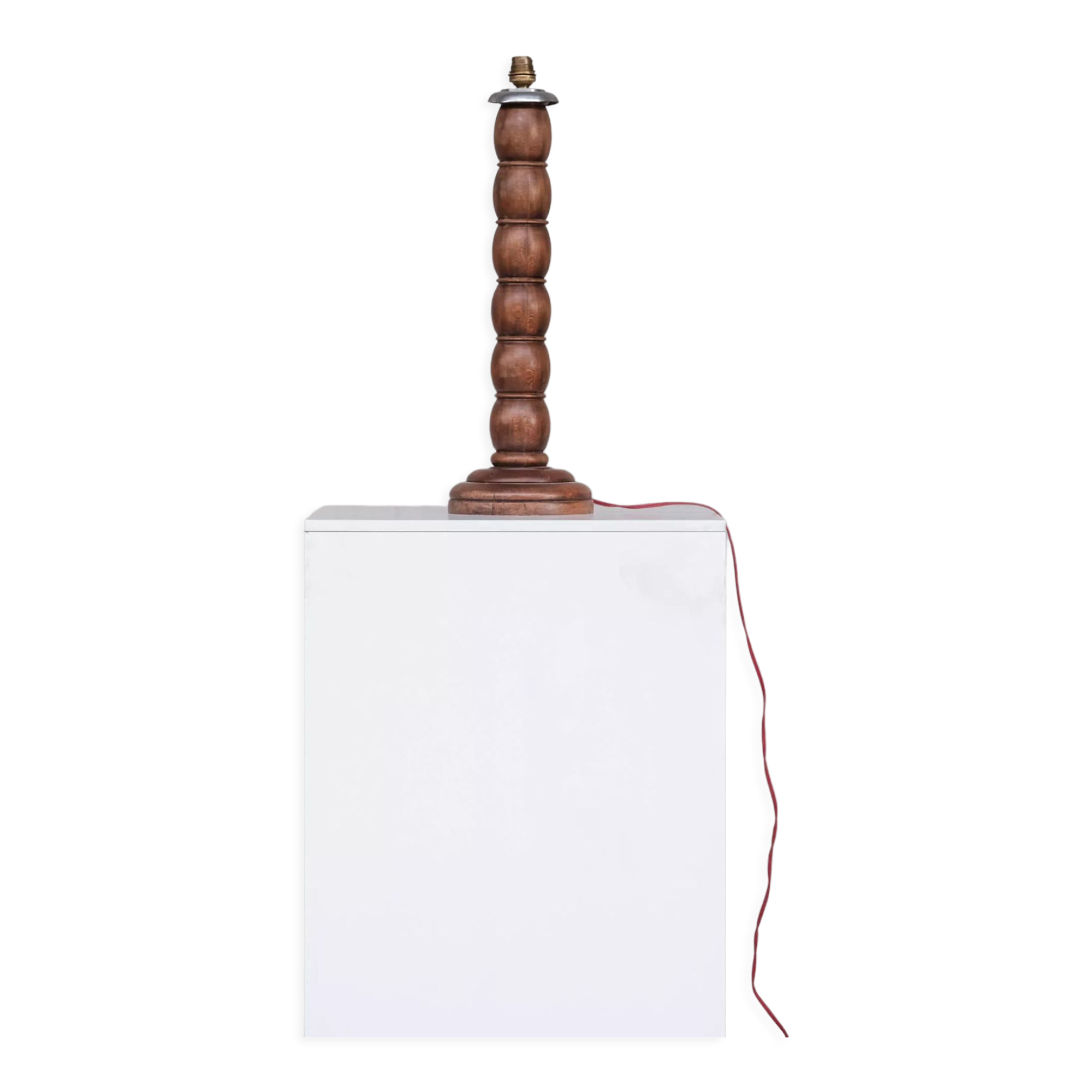 French Mid-Century Tall Wooden Table Lamp
