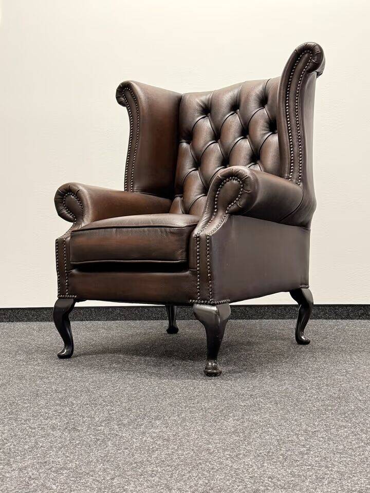 Brown Leather Chesterfield Wing Chair