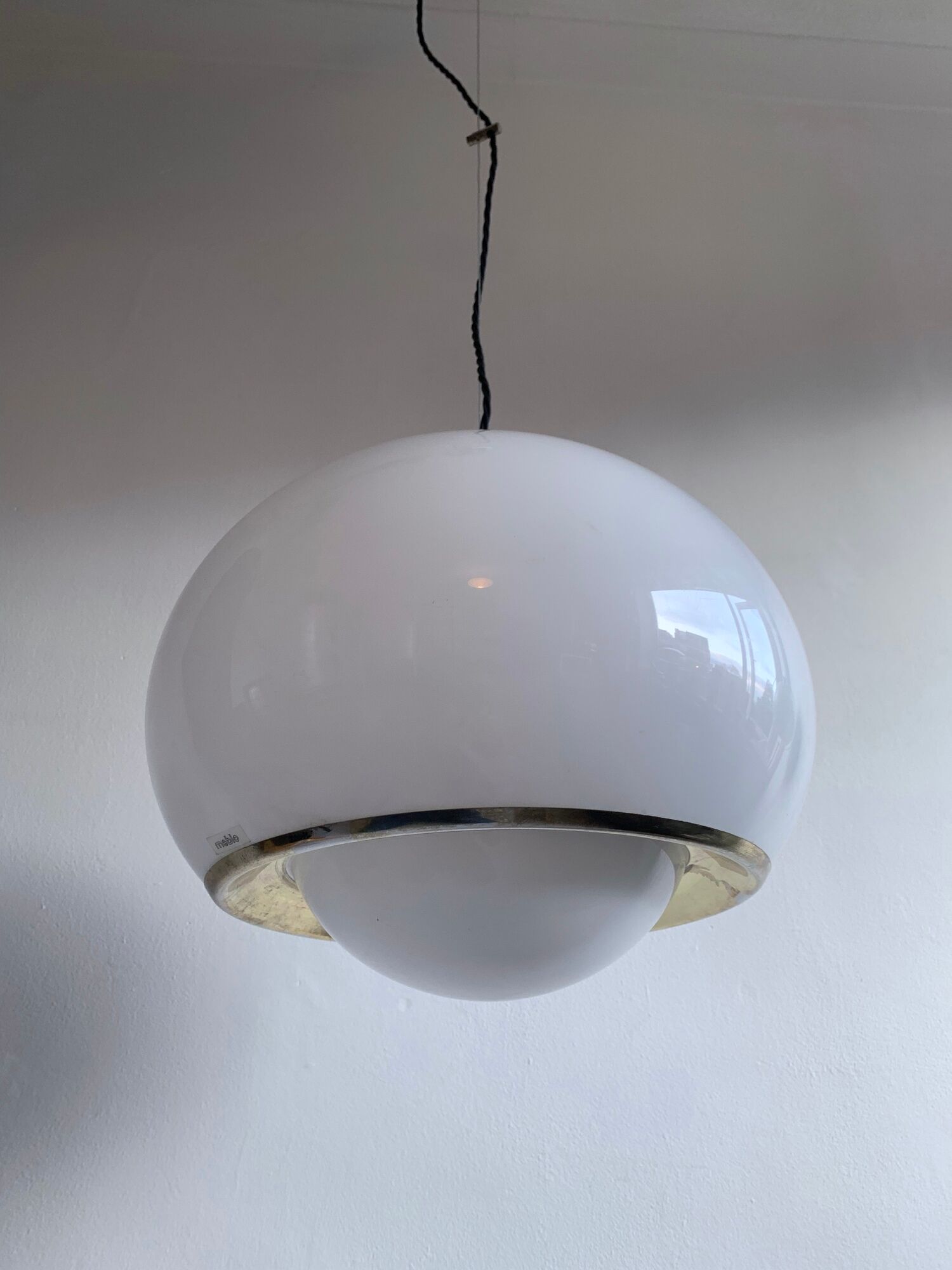 Mid century plastic and brass 'bud' pendant lamp by Guzzini for Meblo, Slovenia, c.1970
