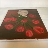 Painting bouquet of tulips oil on canvas signed