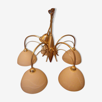 5-branched pendant light from the 70s, Honsel, Germany