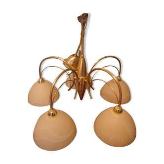 5-branched pendant light from the 70s, Honsel, Germany