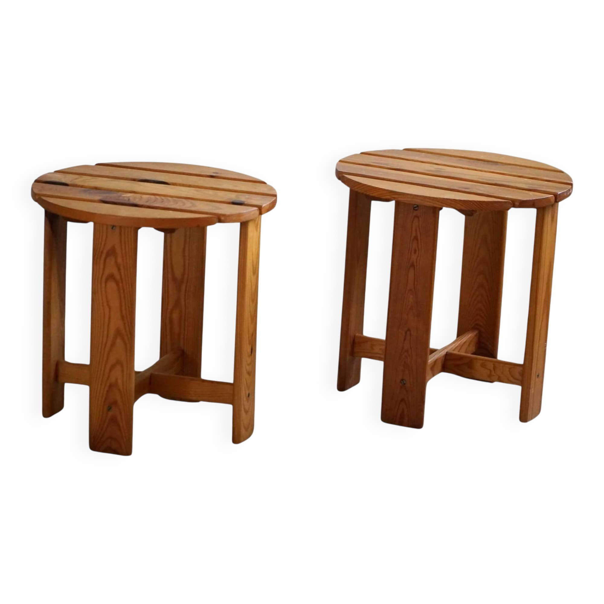 Pair of pine stools by a Swedish cabinetmaker, mid-century modern, 1960s.