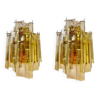Veca pair of glass wall lights and gilding structure, Italy 1980