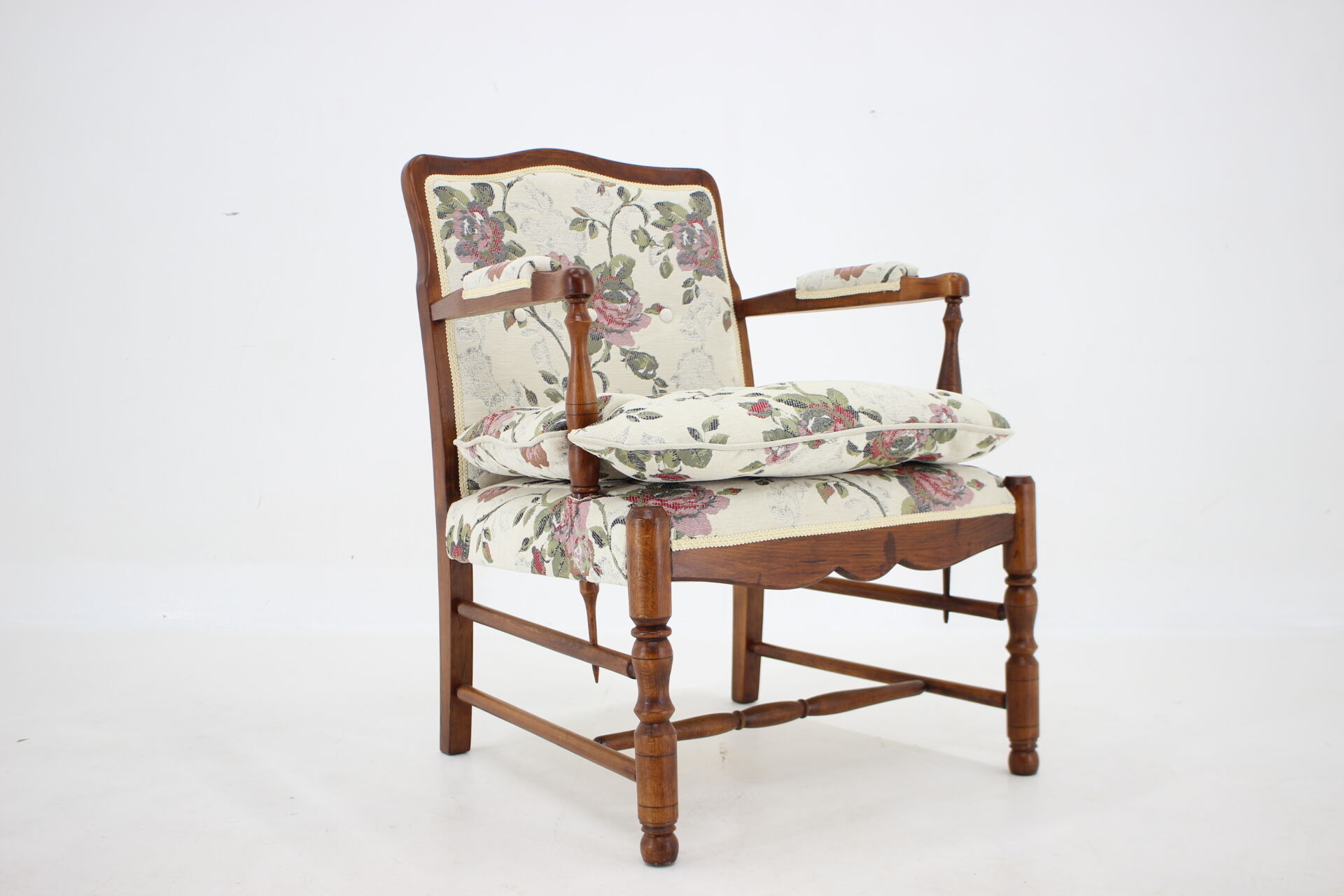 1940s Antique Beech Armchair in Gobelin Fabric,Czechoslovakia