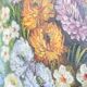 Antique oil painting, bouquet of peonies, ornate gilded frame