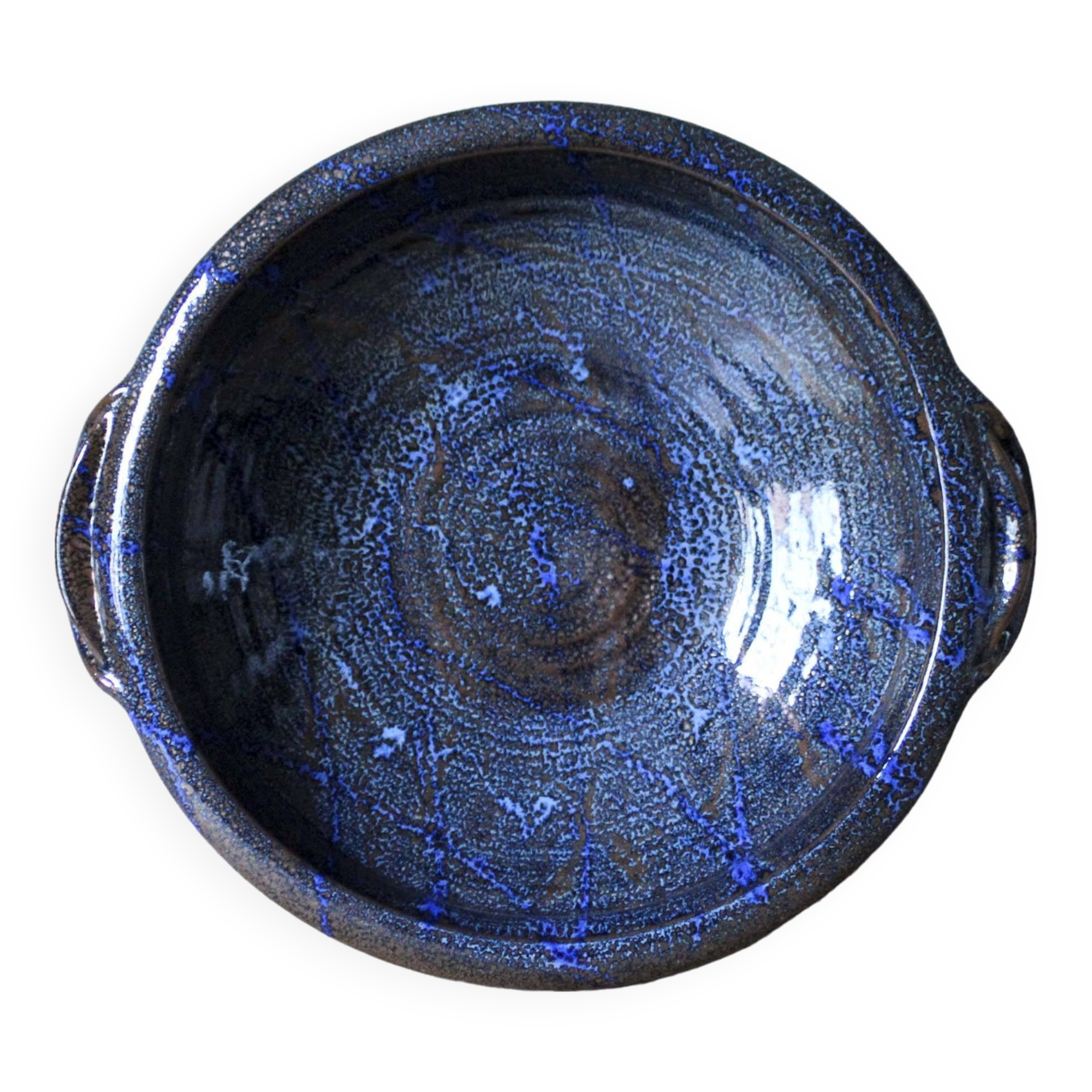 Enamelled ceramic hollow dish signed