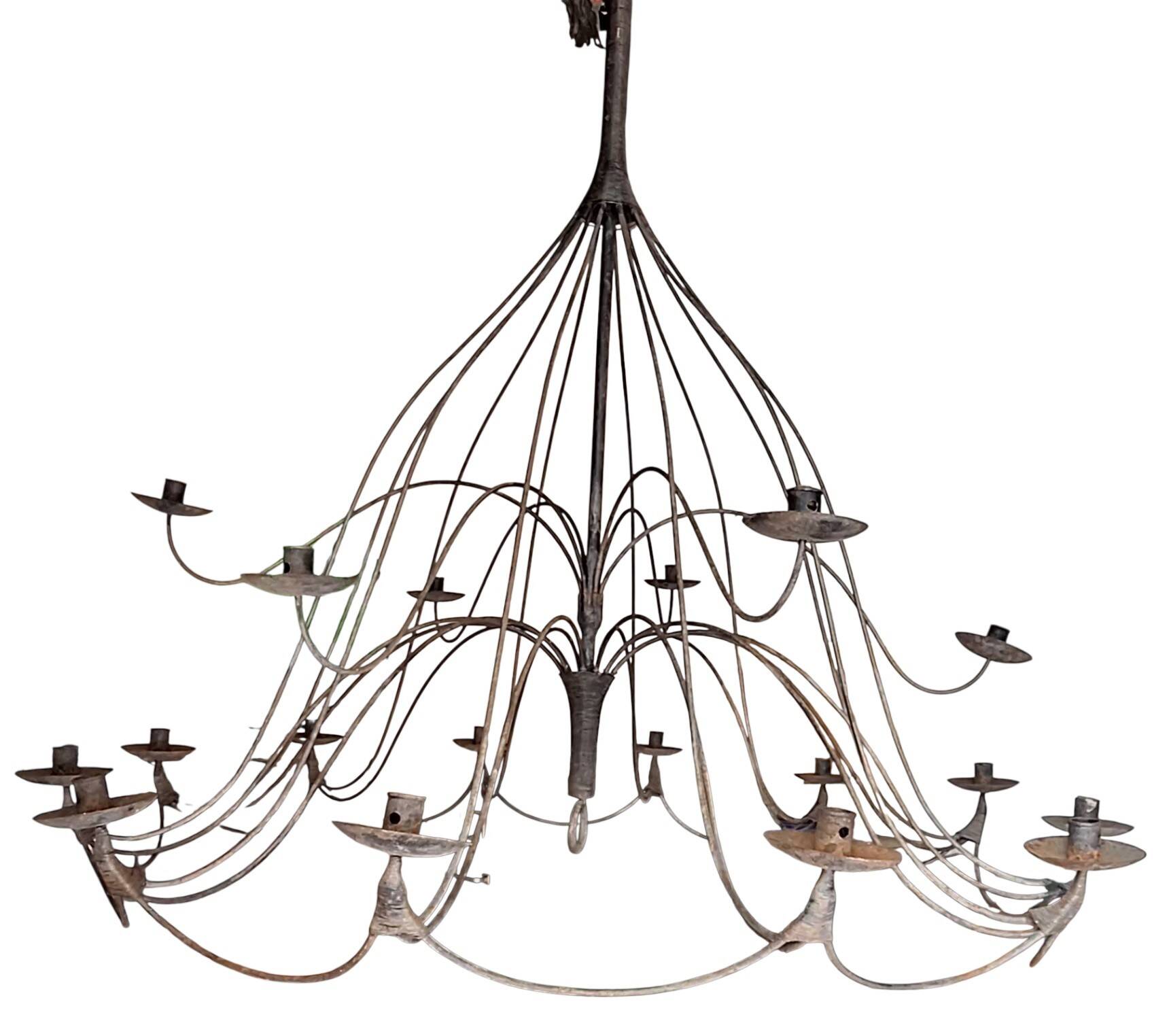 Antique wrought iron chandelier – 12 lights – decorative piece of character