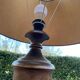 Vintage wooden bedside or table lamp with sky blue lampshade