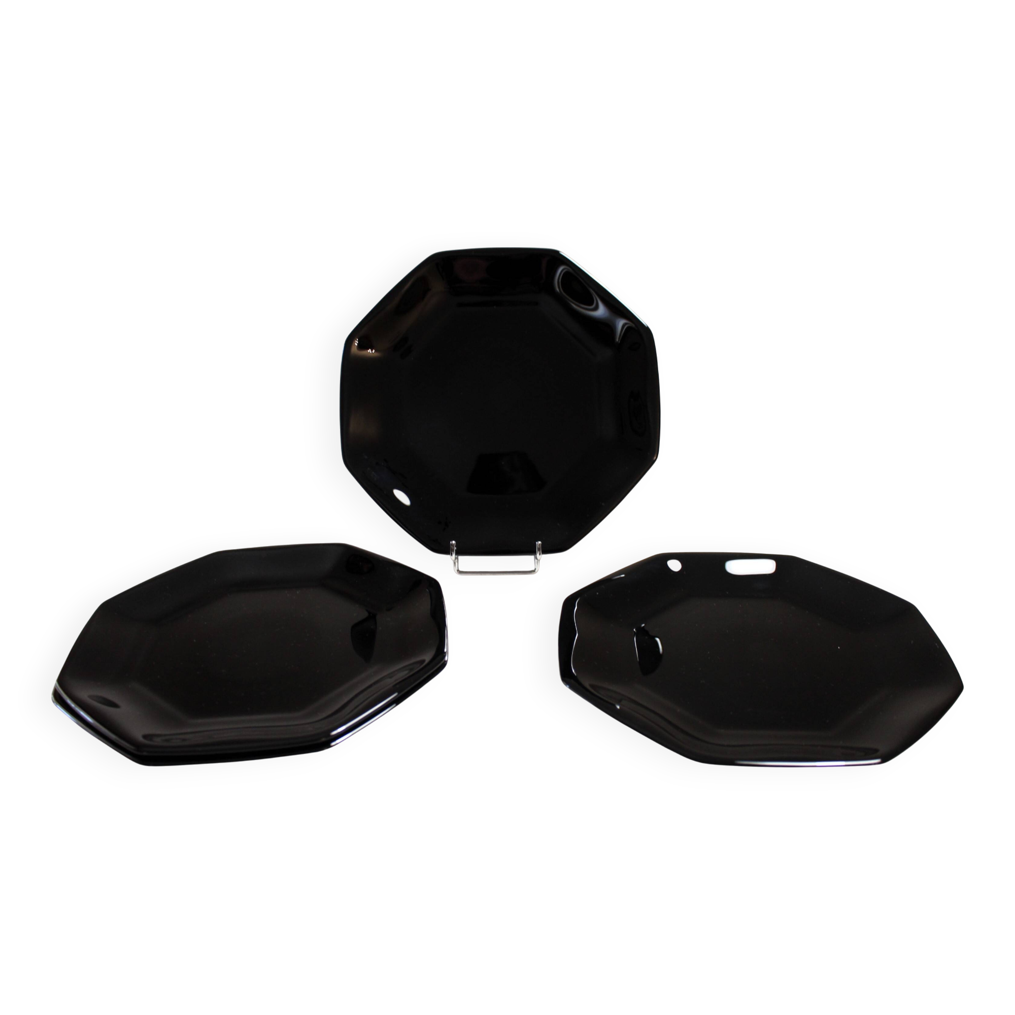 4 black Arcoroc "Octime" dessert plates (set 2)