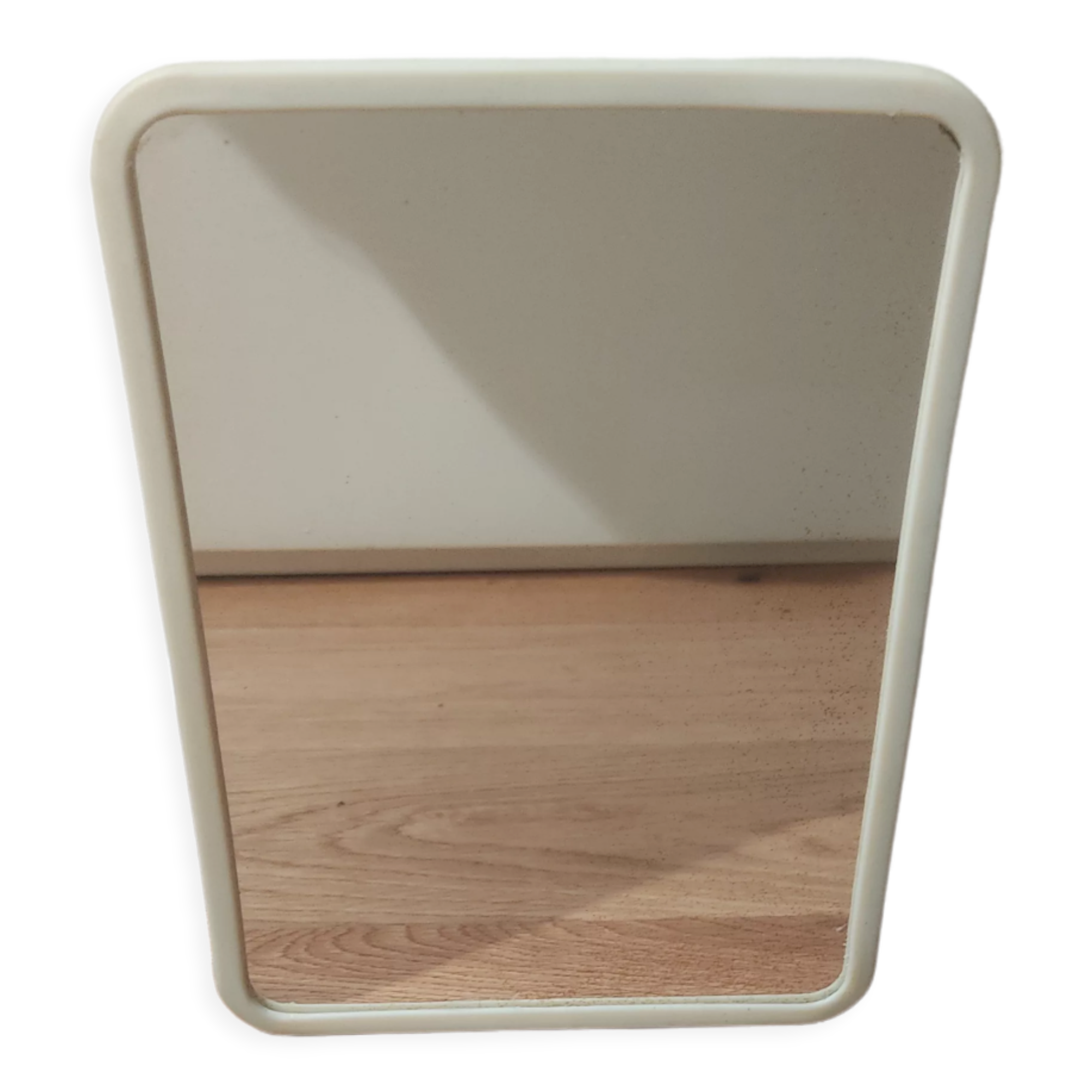 Mirror 70s white plastic outline, 21x15 cm