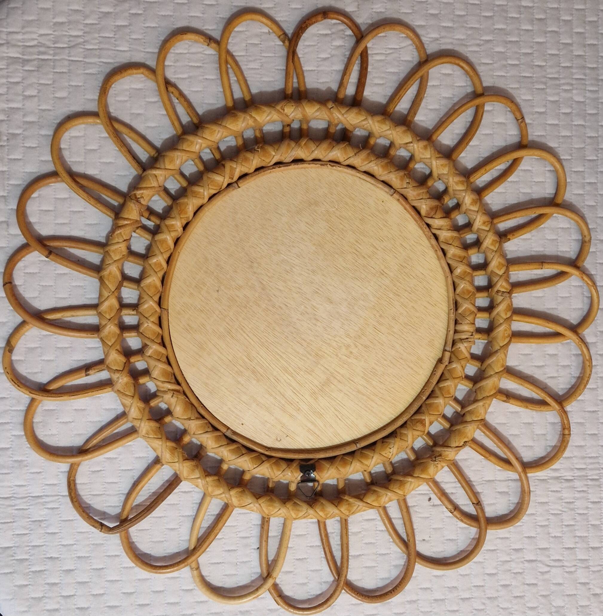 Vintage 70s style rattan sun mirror