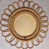 Vintage 70s style rattan sun mirror
