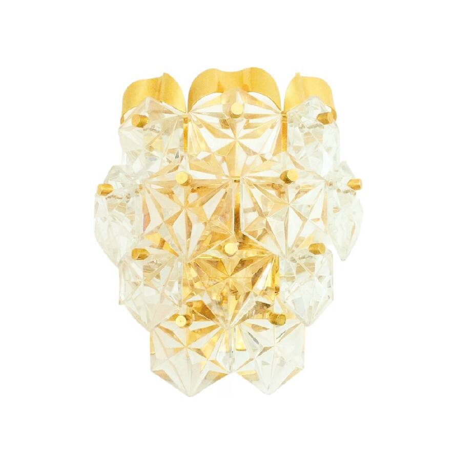 Faceted Crystal Glass & Brass Wall Light from Kinkeldey, Germany, 1970s