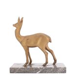 Art Deco gilded doe sculpture on marble base