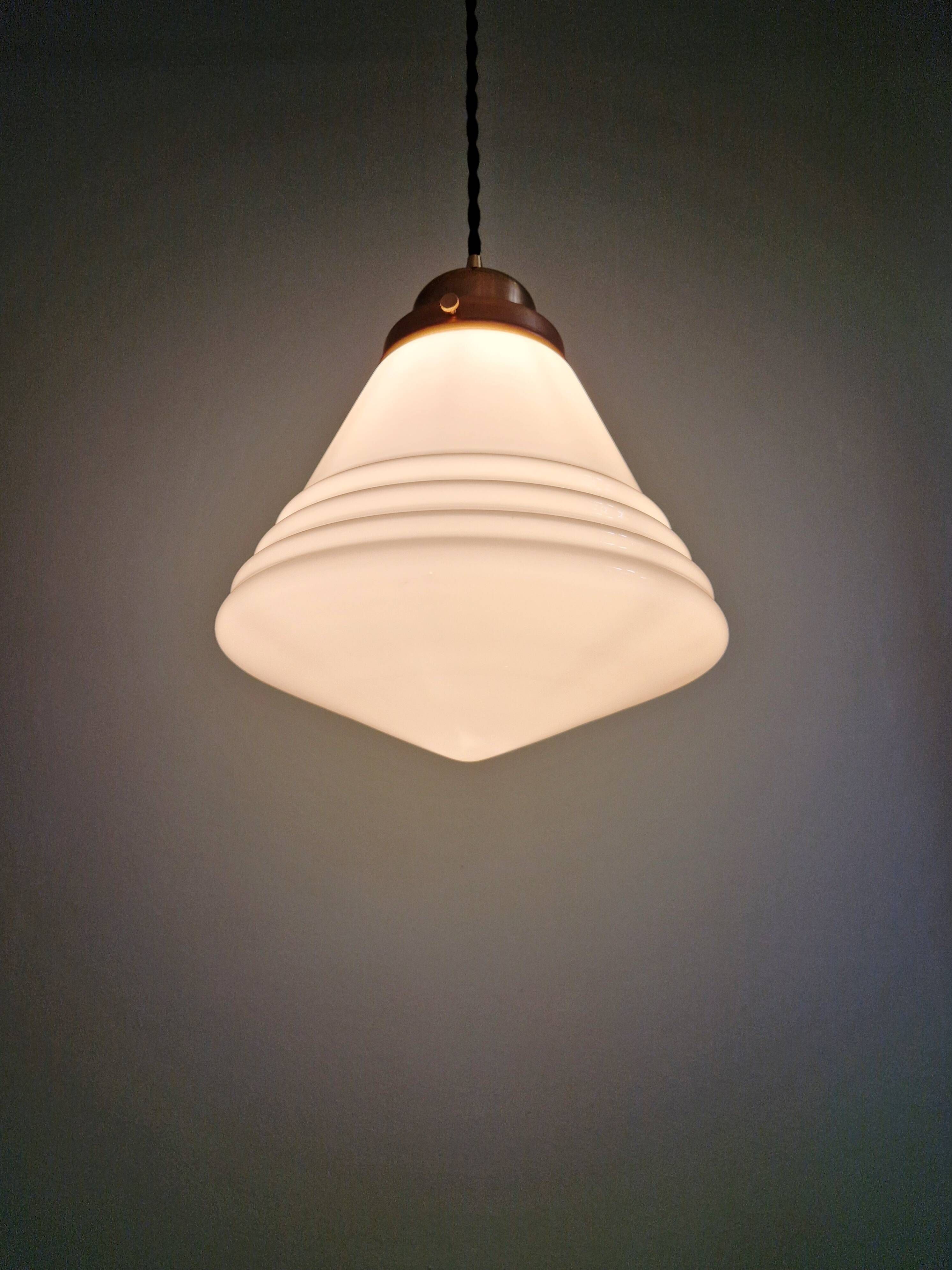 Art Deco Philips suspension in white opaline, 1930 (2 available)