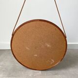 Mid Century solid teak wall mirror with a leather strap - Danish design