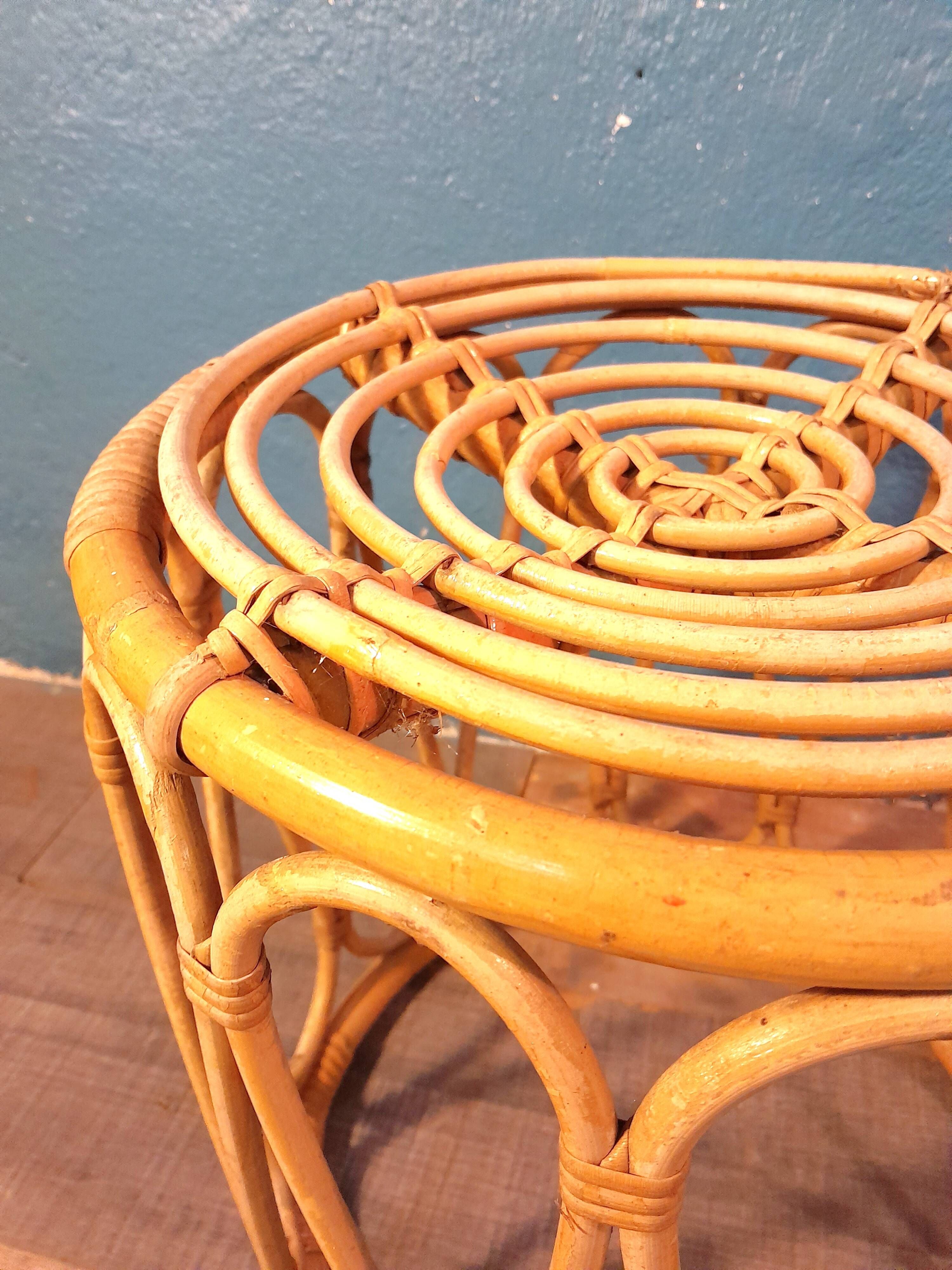 Tabouret bambou & rotin 1960s