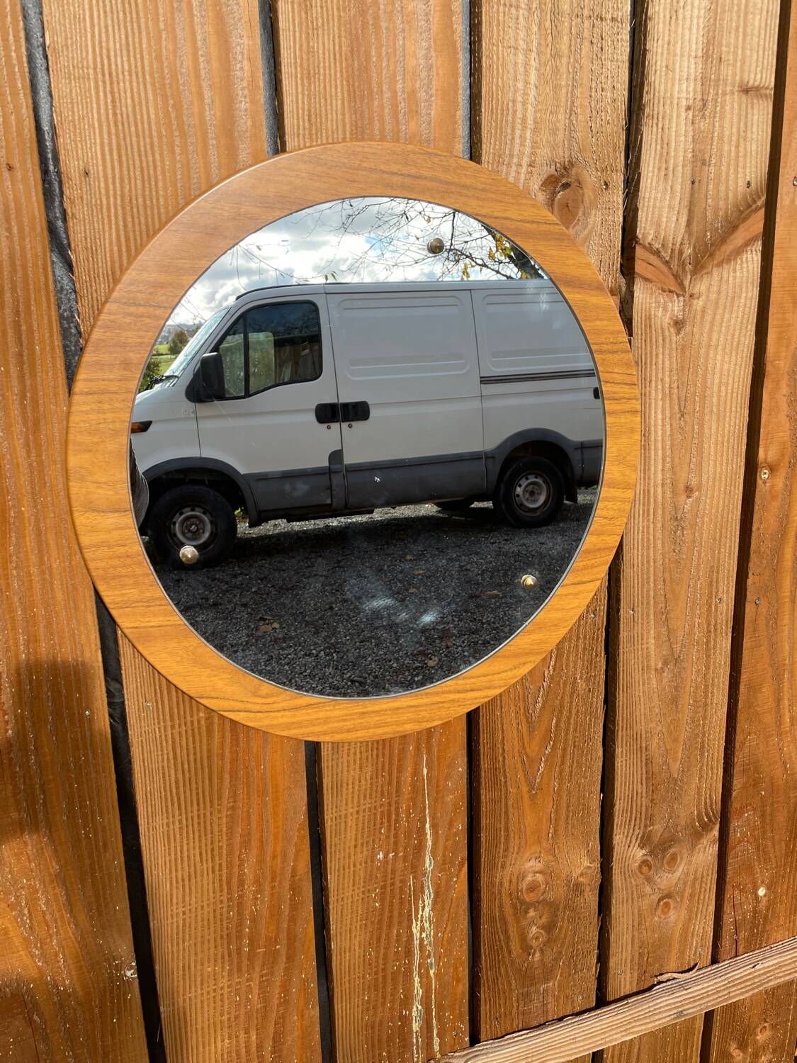 vintage teak wood wall mirror